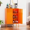 Orange 3 Tier Metal Storage Cabinet with Legs, 2 Door Metal Locker for Home, Office, Entryway and Hallway 6