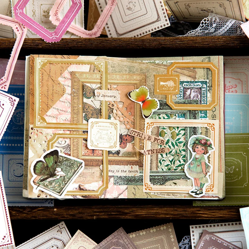 Retro Tearable Frame Memo Pad Material Paper Junk Journal Planner Scrapbooking Vintage Frame Decorative Collage DIY Craft Paper
