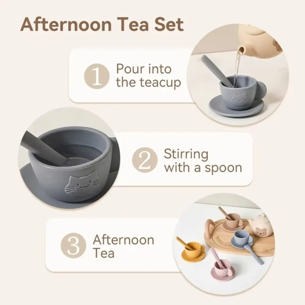 Simulation Silicone Afternoon Tea Set Early Educational Montessori Pretend Play Kitchen Set Interactive Little Bear Tea Set Play