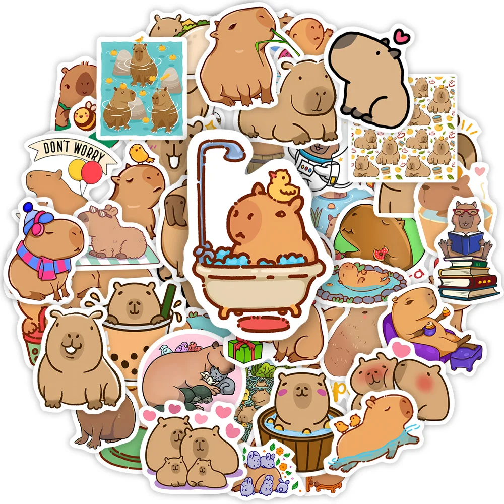 Kawaii Cute Capybara Stickers Funny Animal DIY Toy Gift  Decorative Decal for Phone Luggage Laptop Bottles Scrapbook Waterproof