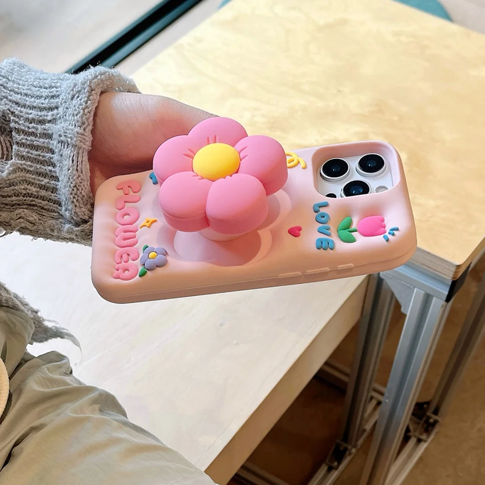 Elegant 3D Floral Soft Silicone Case with Stand Holder Cover
