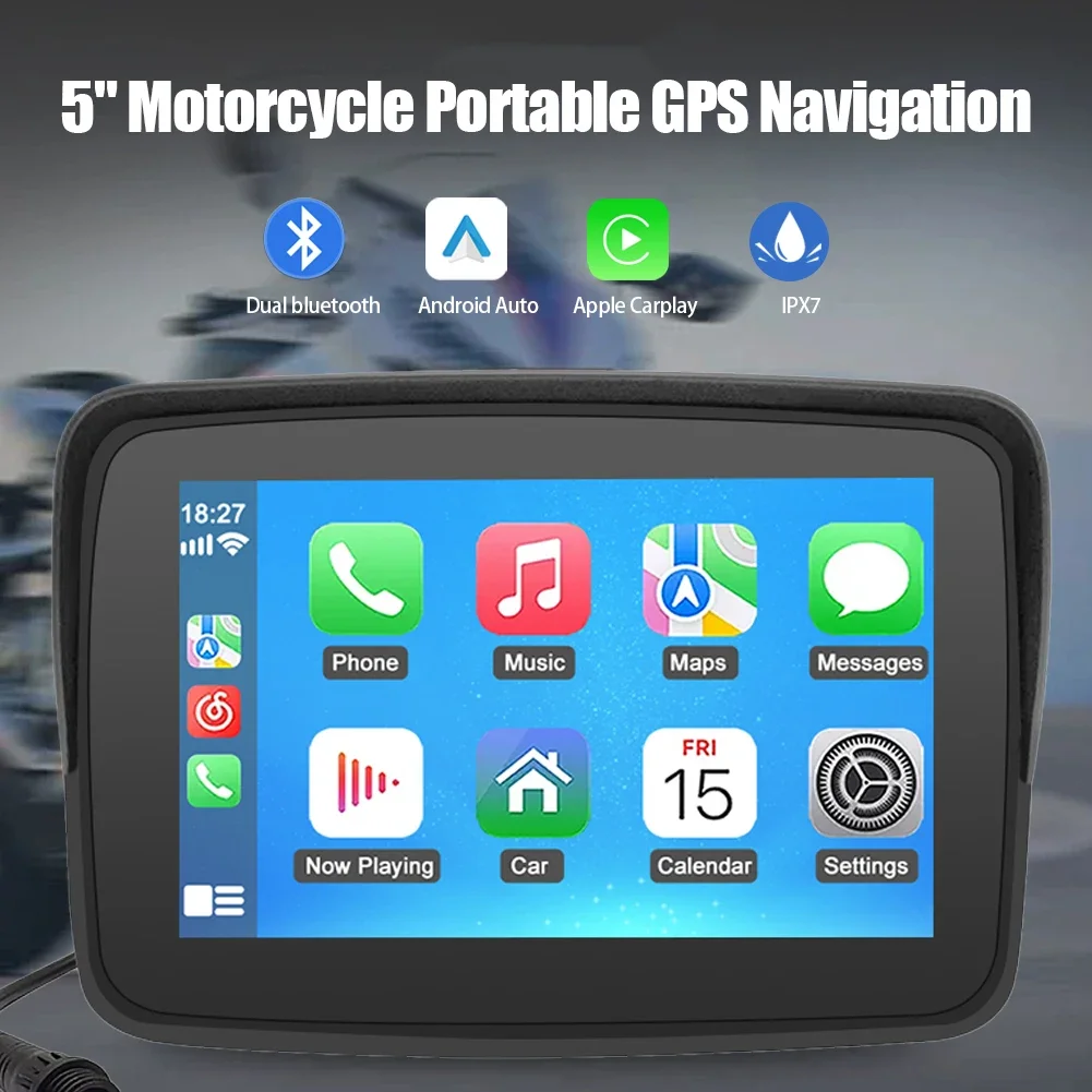 

5-дюймовый портативный GPS-навигатор для мотоцикла, встроенный Carplay/Android автоматический дисплей, беспроводной GPS-экран, Водонепроницаемый IPX7