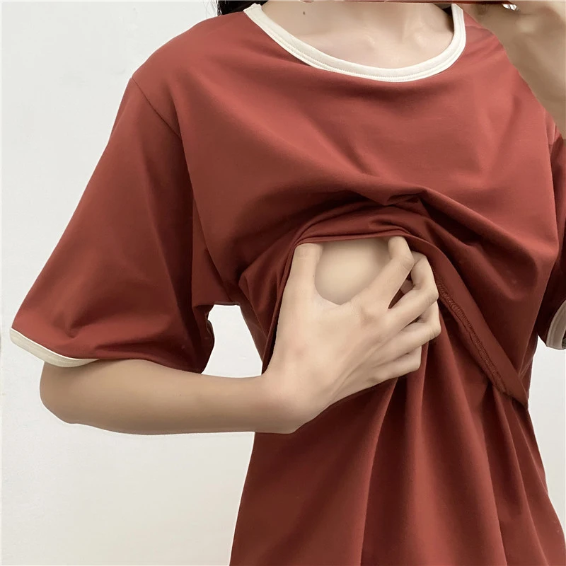Summer Maternity short-sleeved breastfeeding T-shirt Nursing Tops Short Sleeve T-shirt Plus Size S-2XL Maternity Clothing Tees 3