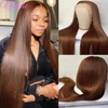 13X6 Chocolate Brown Lace Front Wigs 13X4 Bone Straight Human Hair 30 32 Inch Lace Frontal Colored Wig 100% Brazilian For Women 1