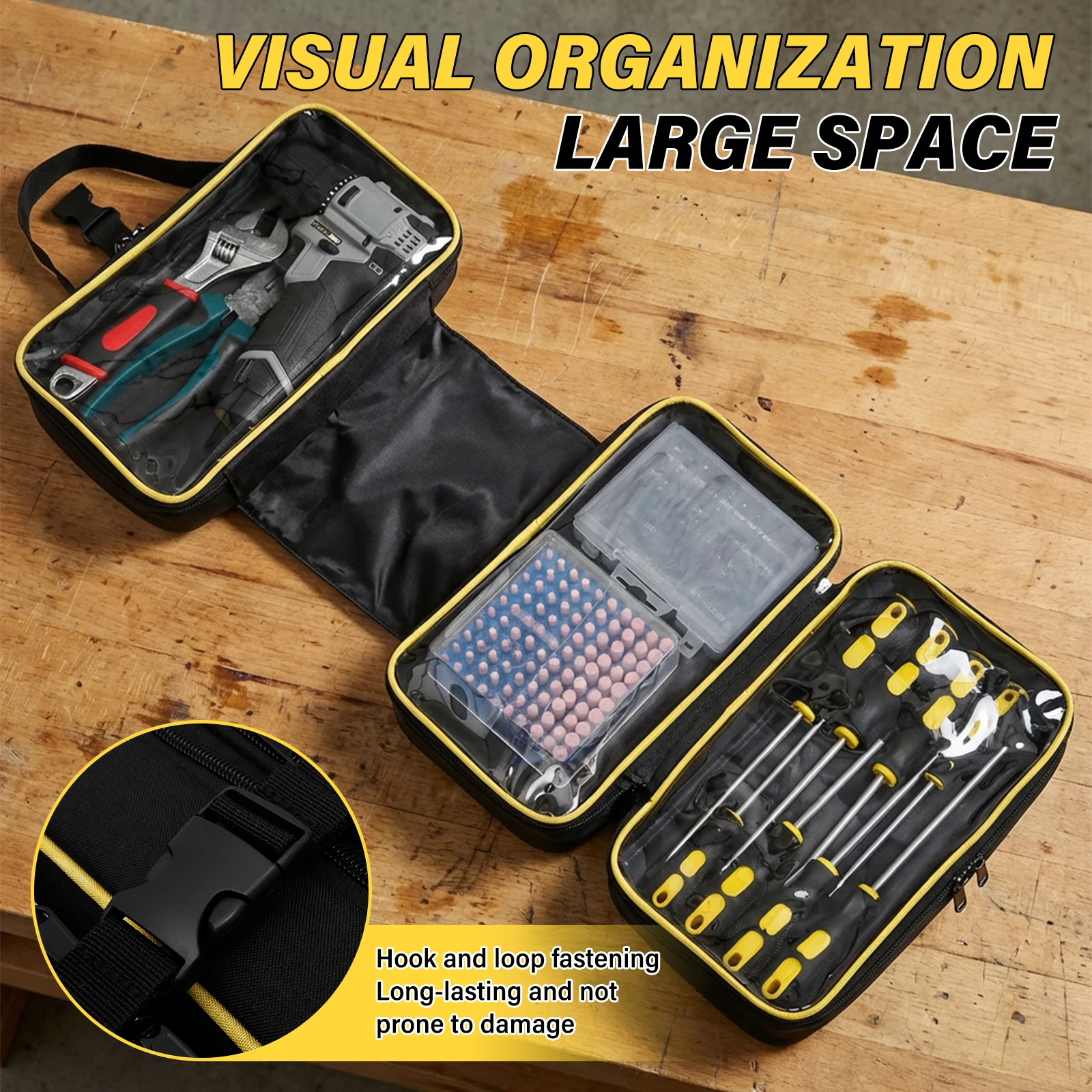 헤비듀티 롤업 공구 가방 탈부착 가능한 파우치가 있는 다기능 공구 가방 공구 정리 및 보관을 위한 전기 기술자용 공구함