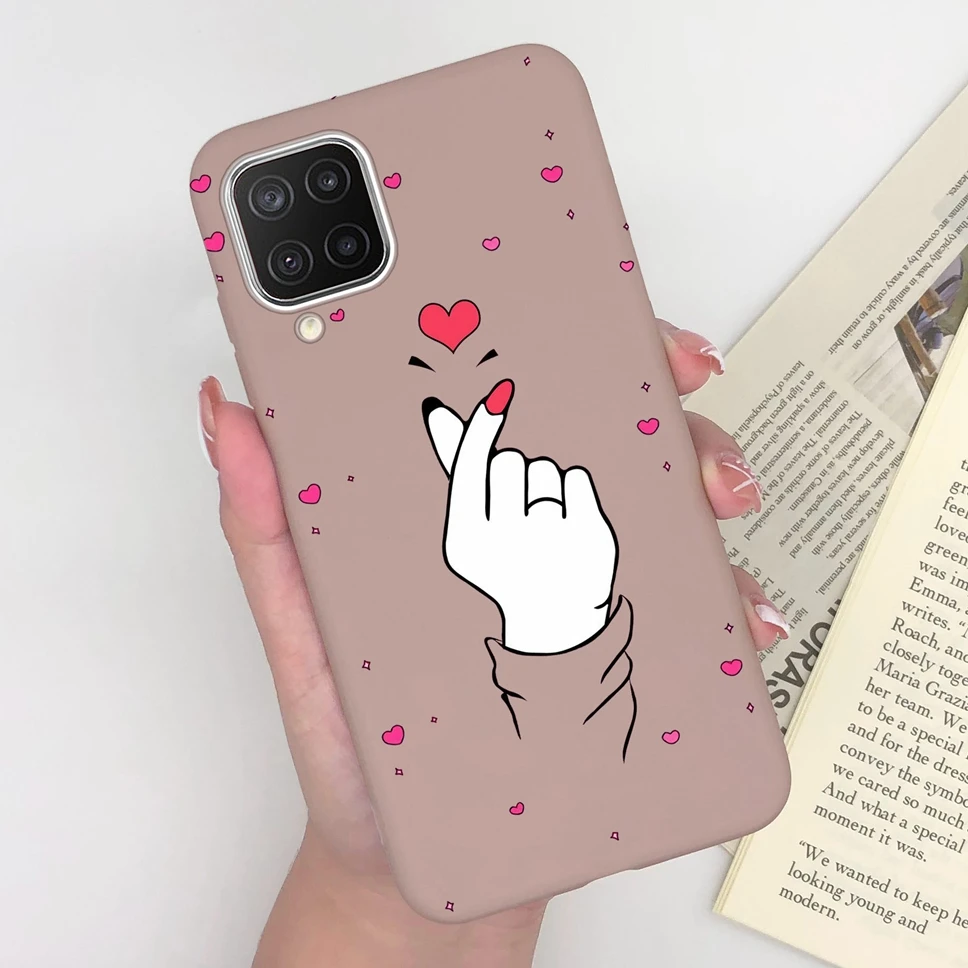 Cute Love Heart Matte Phone Case with Floral Design - Compatible with Samsung Galaxy A12, M12, and F12
