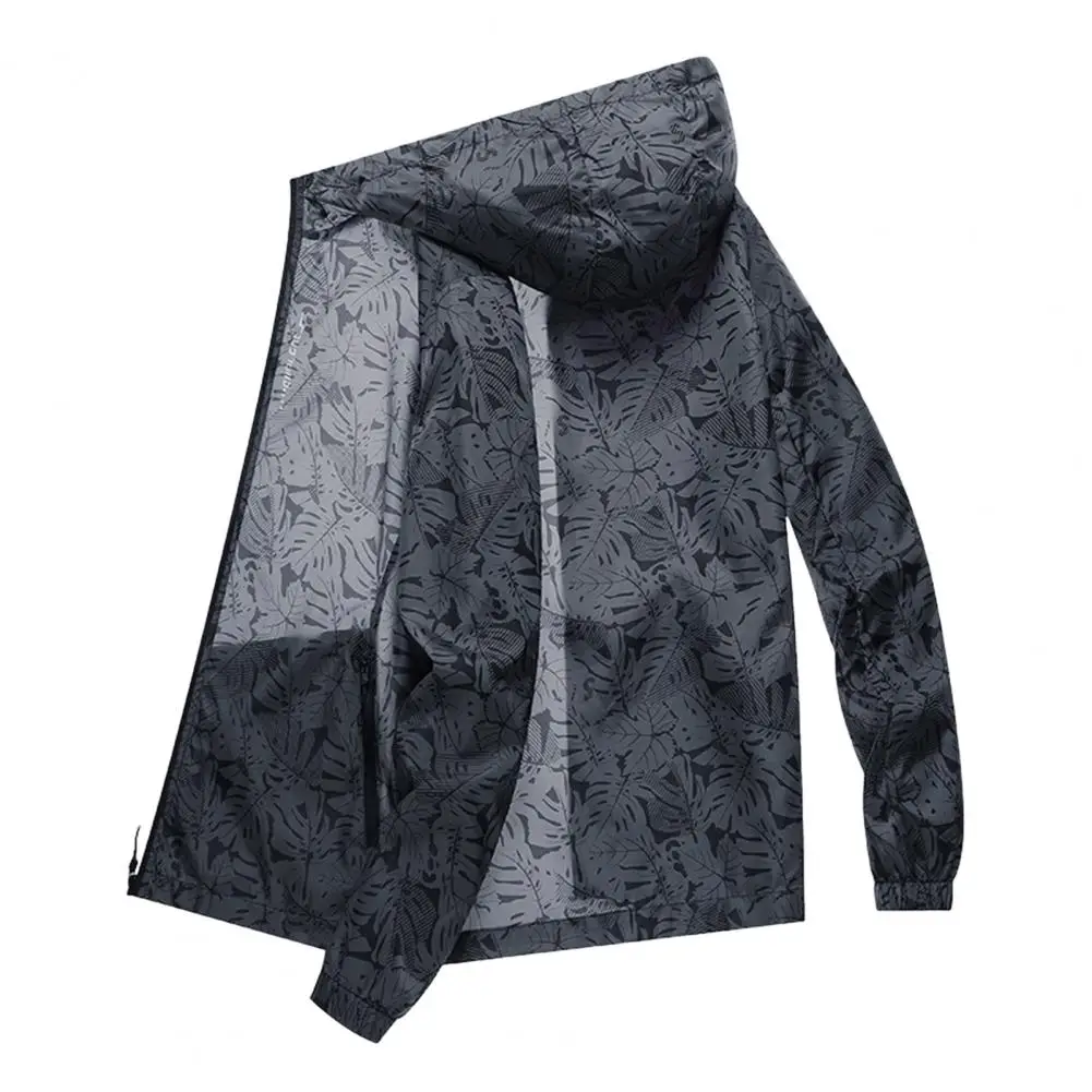 

Men Sunscreen Coat Moisture Wicking Cooling Printed Zipper Pockets Soft Sun Protection Plus Size Hiking Fishing Outdoor Clothing