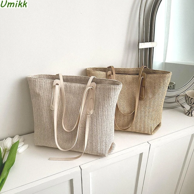 Hand-woven Women Shoulder Handbag Summer Women Straw Beach Shopping Tote Bag