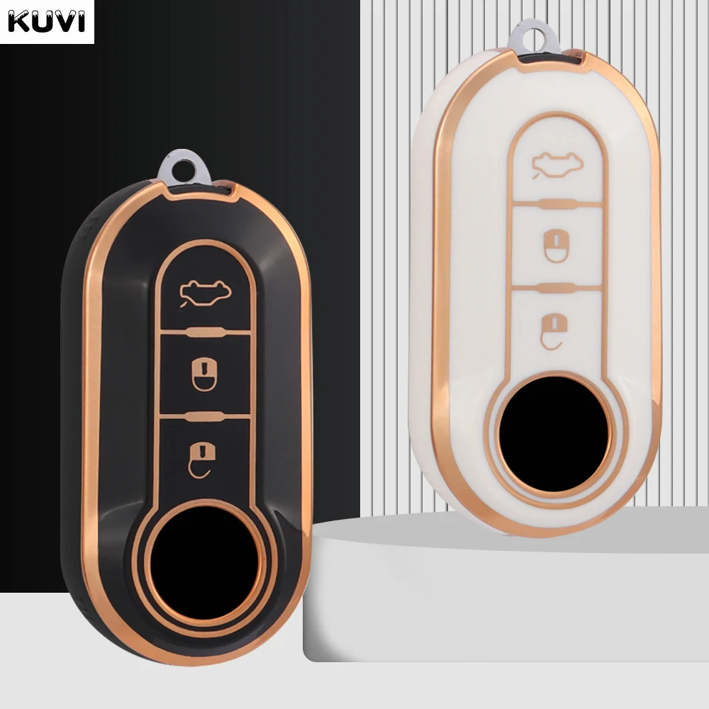 Key Case Key Case Cover Car Key Shell 3 Buttons TPU Gold Edge Car Flip Key Case For Fiat Ducato 500 500L Panda Grande Punto Lancia Musa