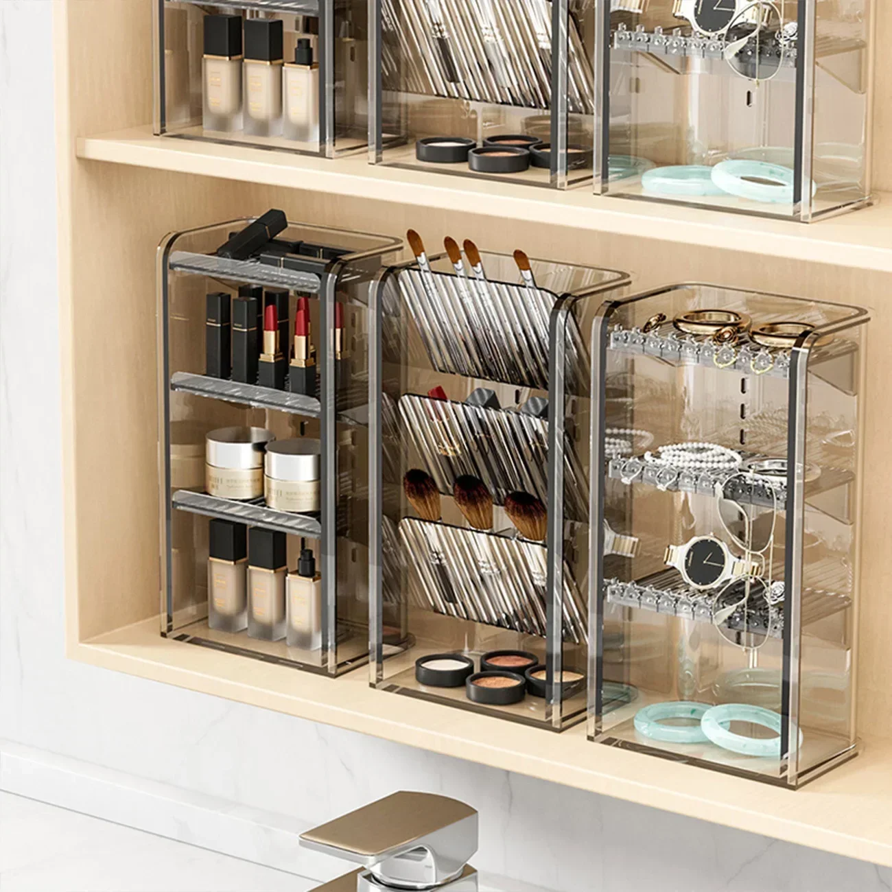 Acrylic Plastic Makeup Organizer Storage Box Lipstick Jewelry Display Organizer Transparent Cosmetics Case Brush Holder 3