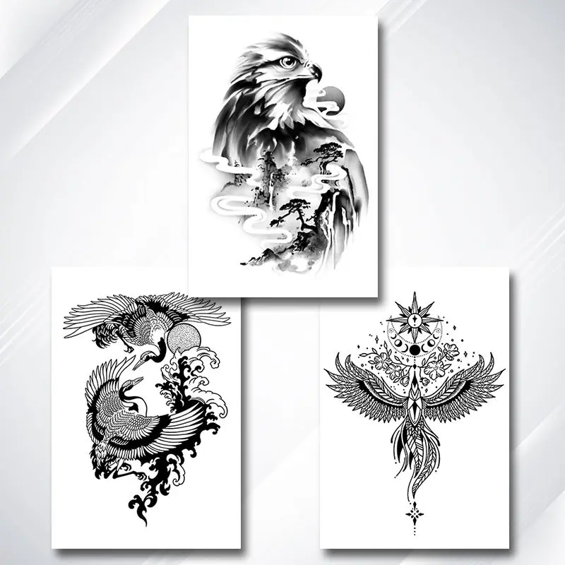 Herbal Eagle Fake Tattoo for Woman Man Arm Tattoo Waterproof Chinese Mountain Art Temporary Sticker Lasting Tatoo Sticker