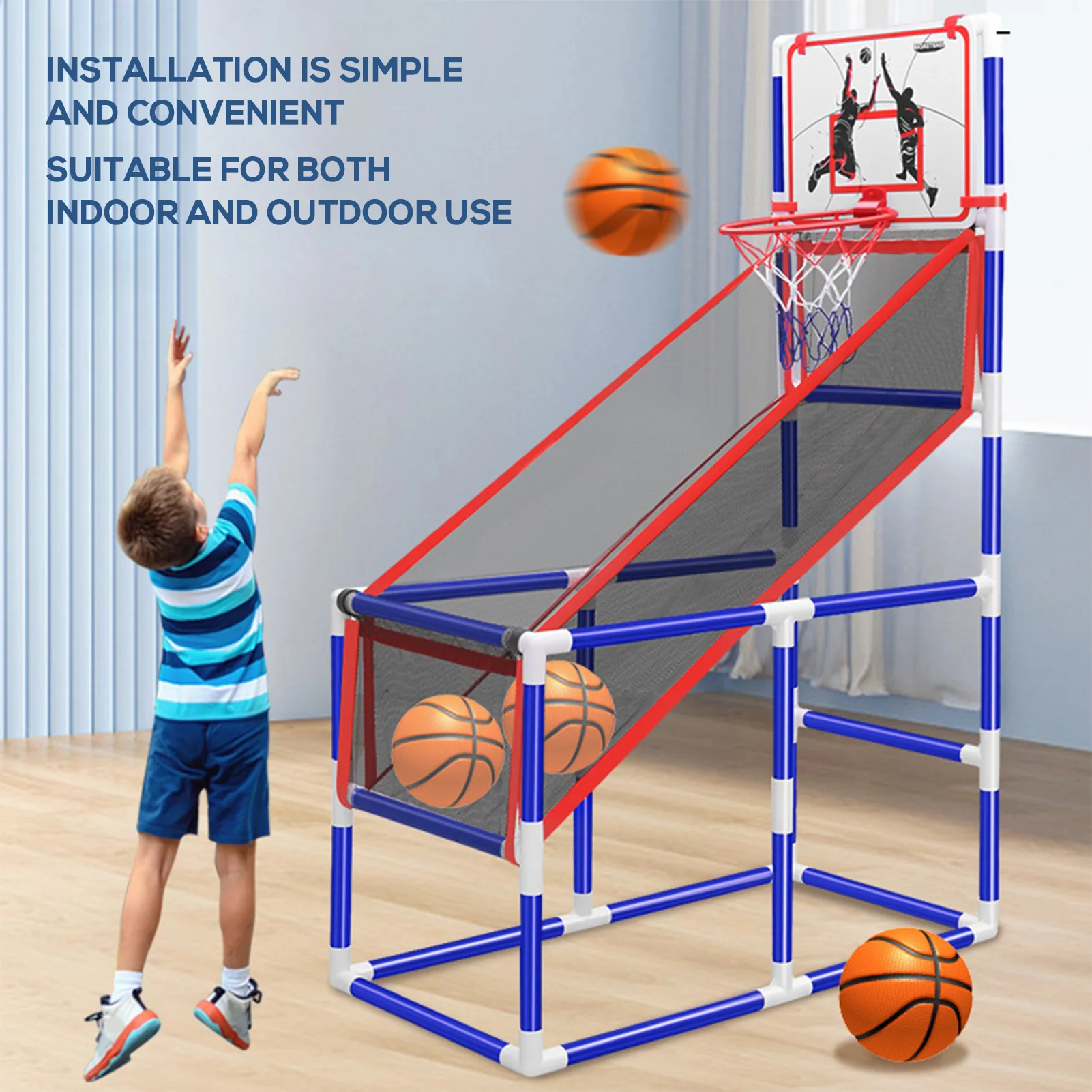 Basketball Game Set Kids Basketball Hoop for Indoor Outdoor with 4 Balls 88cm to 140cm Height Adjustment Training