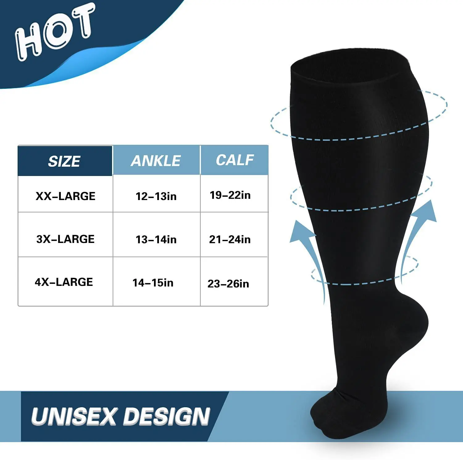 4XL Enlarged Compression Socks Solid Color Men's Diabetes Varicose Vein Sports Socks Women's Bicycle Running