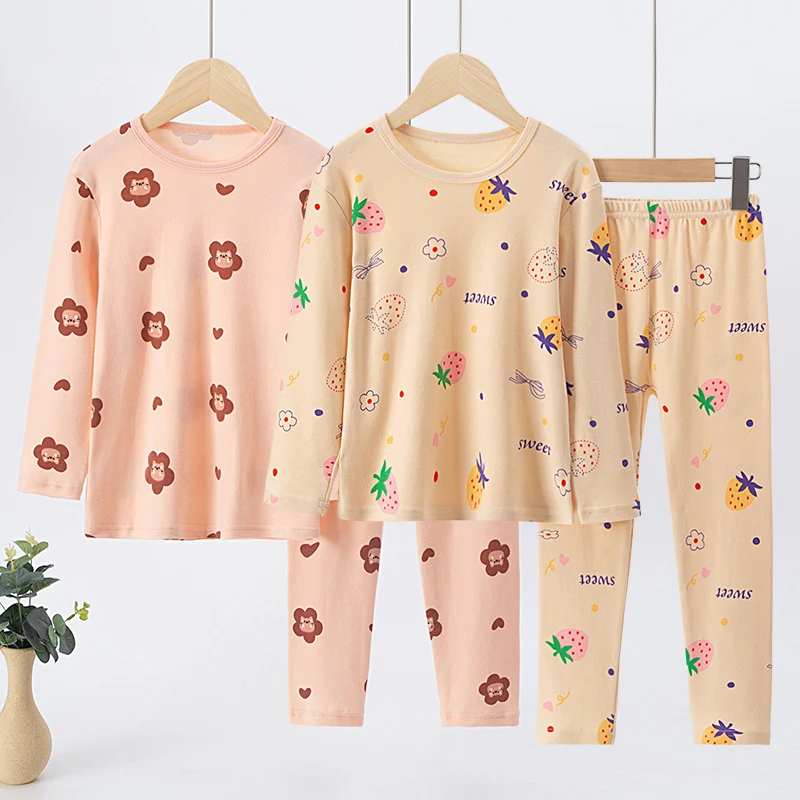 ملابس داخلية حرارية للفتيان والفتيات ، بنطلون بأكمام طويلة ، بدلة قطنية مريحة ، بدلة ترفيهية ، جديد ، خريف وشتاء ، عبوة من قطعتين