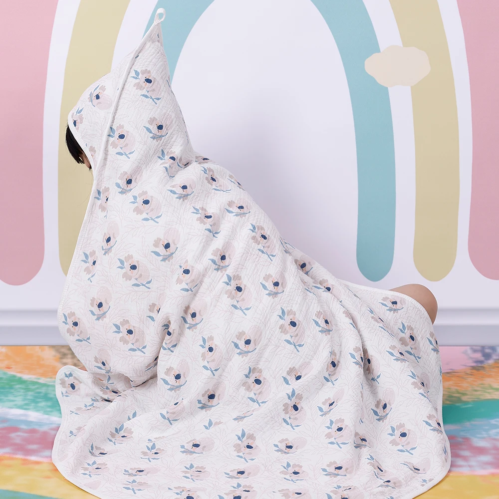 HappyFlute Plain Colour Print 85*85CM Rope&Hodded Design Skin-friendly Cotton Fabric MultiPurpose Use Baby Bathrobe