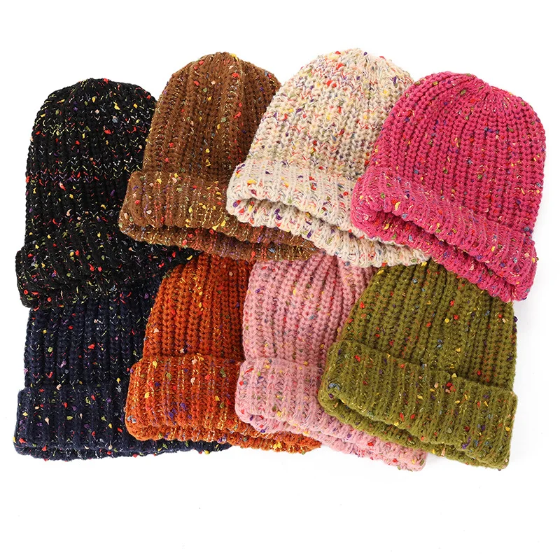 Trendy Mixed Color Slouchy Beanie Classic Coldproof Warm Skull Cap Thick Knit Hats Beanies For Women Autumn & Winter 2