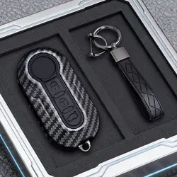 Premium ABS Car Flip Key Case Cover - Stylish Automotive Accessory (Carbon keychain)