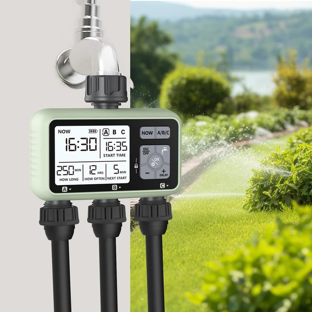 Eshico Newest 2024 3-Outlet Water Timer Independent Control Program Digital Garden Sprinkler 2