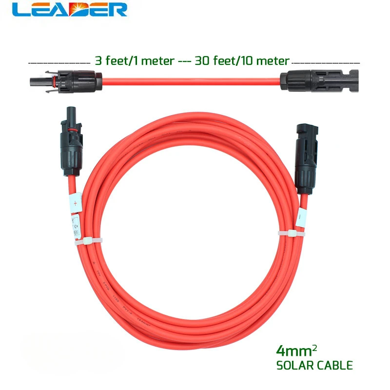 

1 Pcs/lot 1-5 Meters Black/Red Power Solar Extension Cable 4.0mm2/12AWG with SOLAR DC Connector Used in Solar Panel System