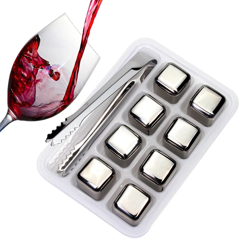 Stainless Steel Ice Cubes Set Reusable Chilling Stones for Whiskey Wine Wine Cooling Cube Rock Party Bar Tool 304 SGS With Clip