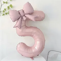 Pink 32 - Inch Foil Number Balloon with Bow - Perfect for Celebrations and Decor (Iridescent)