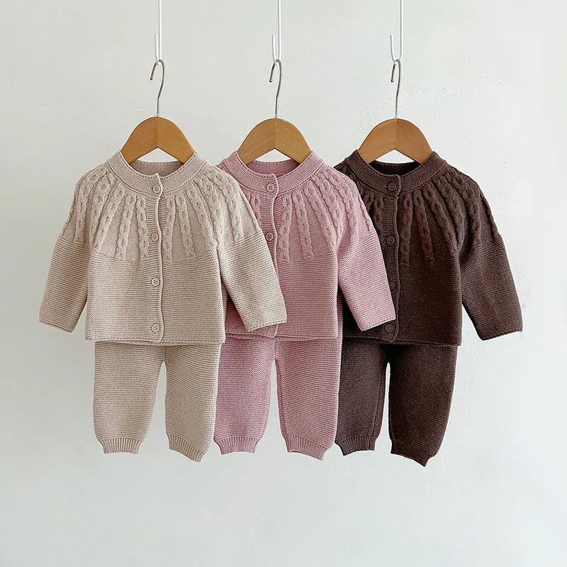 

Baby Clothes Sets Autumn Winter Knitted Sets For Girls Sweater+Pants 2Pcs Suits Solid Color Toddler Outfits Newborn Knitwear
