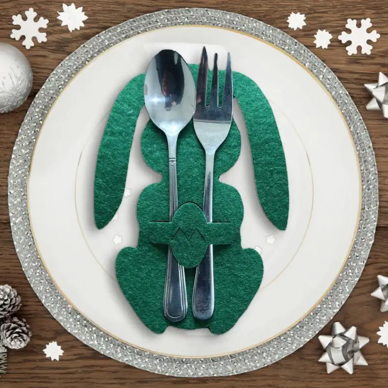 4pcs Easter Bunny Tableware Utensil Holders Knives Forks Bag Silverware