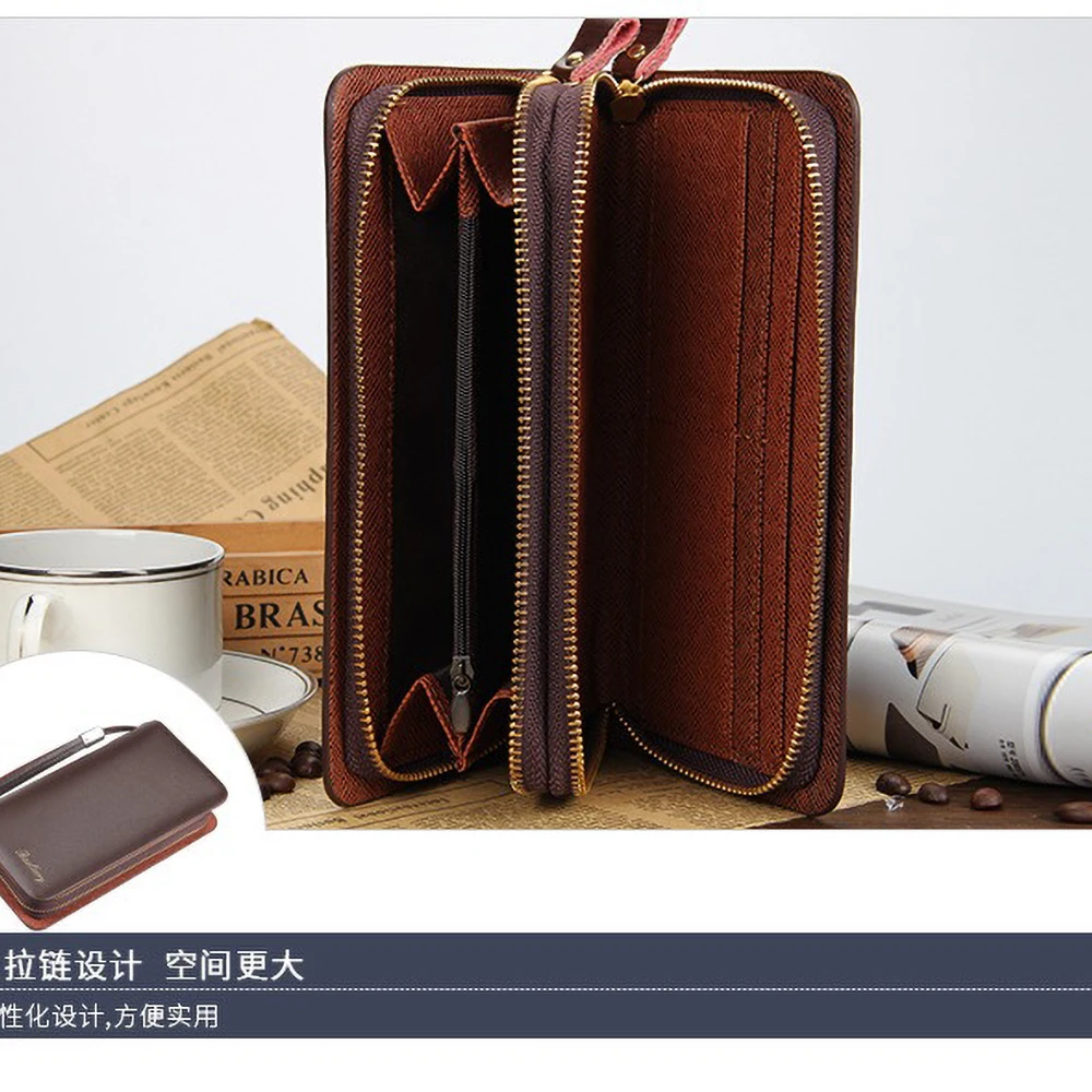 Premium PU Men's Long Wallet Multi-Functional Zipper Compartment RFID Blocking Organizer for Travel