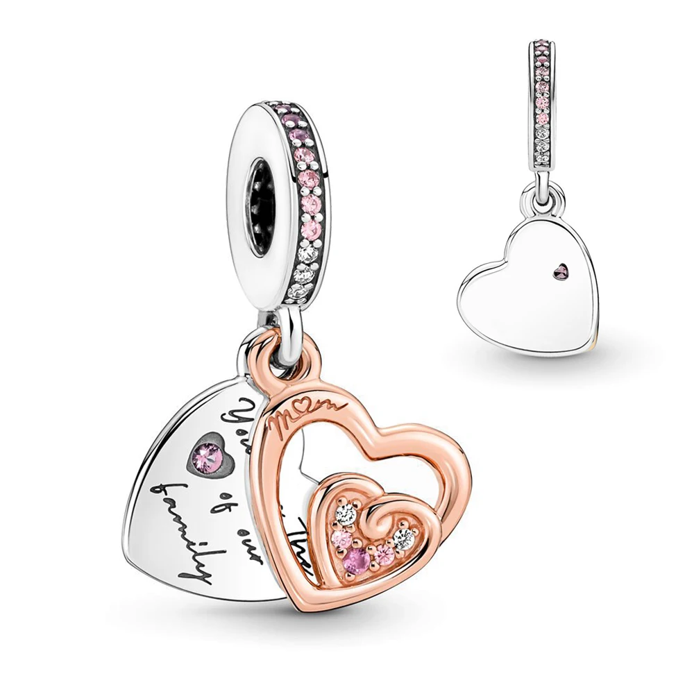 

You Are The Heart of Our Family Mom Double Dangle Charm Fit Original Pandora Basic Bracelets DIY Mother's Day Gift Jewelry