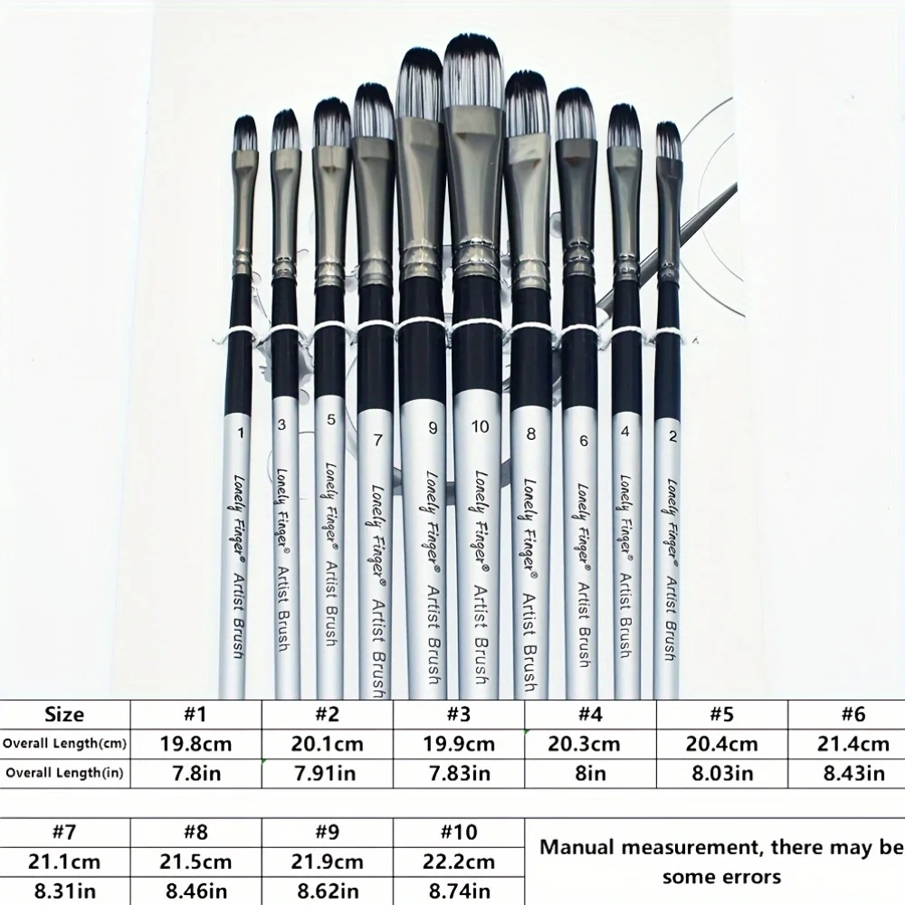 10pcs Professional Filbert Paint Brush Set with Wooden Handles - Durable Nylon Bristles for Acrylic, Watercolor Gouache Painting 2