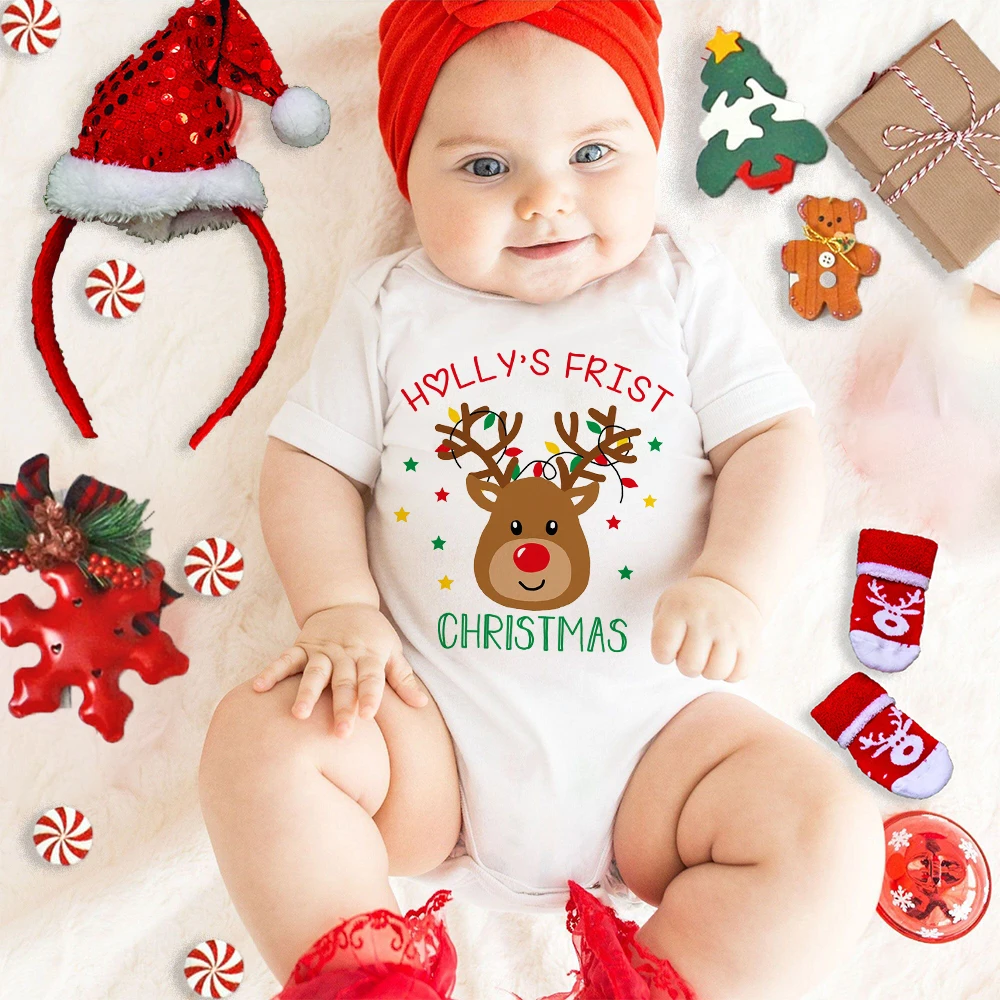 thumbnail image 1 of Peleles personalizados para bebé con nombre para la primera Navidad, mono personalizado para recién nacido, ropa de fiesta, monos para niño y niña, regalos para bebé, 1 of 5