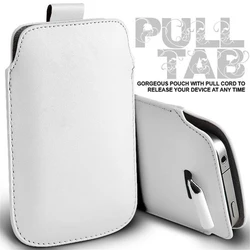 Premium Universal Leather Case Pouch with Pull & Push Tab for 150 mm X 86 mm (White)