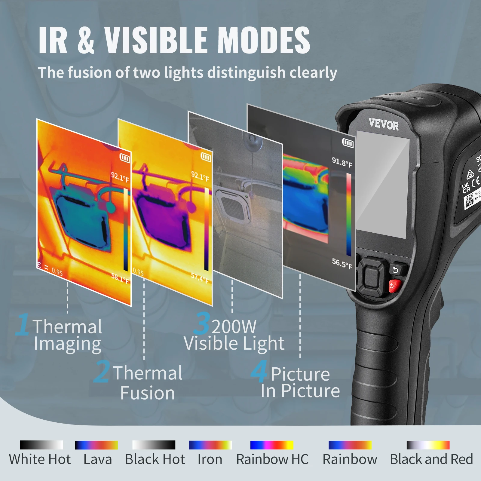 VEVOR Thermal Imager 240x180 IR Resolution with 2MP Visual Camera Handheld Infrared Thermal Camera for Repair Pipeline Detection