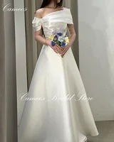 SONDR Korea Off-Shoulder Simple Wedding Dress A-Line Satin Custom Made Formal Bride Dress 웨딩드레스 Customized Wedding Gown Bridal 2