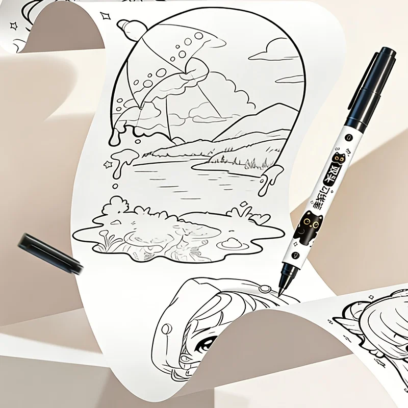 Box of 5/10 Adorable Cat-Themed Double-Ended Outline Pens