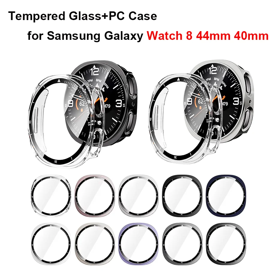 Premium Tempered Glass and PC Protective Watch Case - Full Coverage Bumper Cover for 44mm/40mm Smartwatches