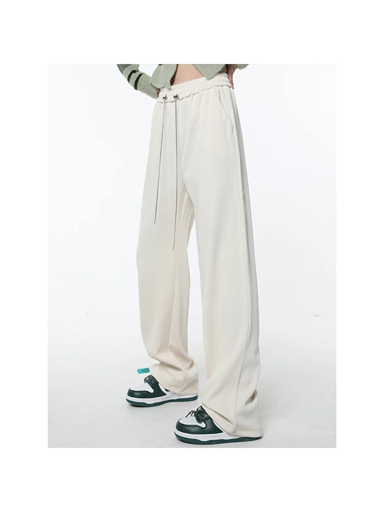 

Women's Casual Wide Leg Elastic Waist Solid Color High Waist Sweatpants 2023 Spring Korean Baggy Streetwear Daily Joggers Pants