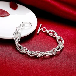 Sterling Silver Geometric Chain Bracelet - Elegant Fashion Jewelry Gift - 20cm 8inches