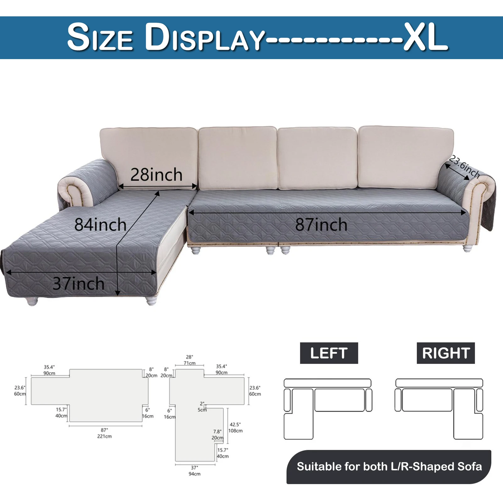100% Waterproof Sectional Couch Covers 2 Pcs Quilted Slipcover Reversible L-Shape Sofa Covers for Living Room Pet Mat Protector 3