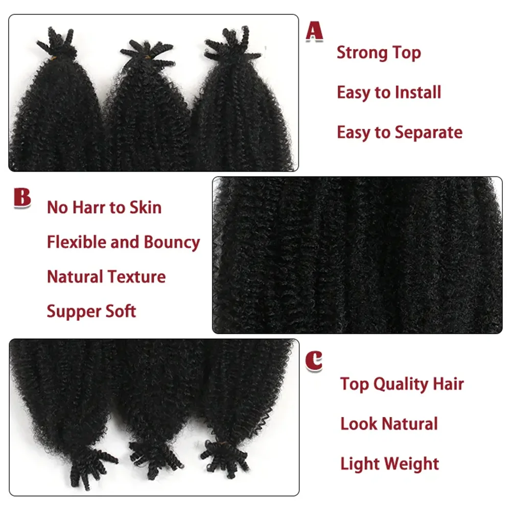 22 Inch Marley Crochet Braiding Hair Pre-Separated Synthetic Hair Extension 1/2/3 Packs Soft Spring Afro Twist Hair For Women