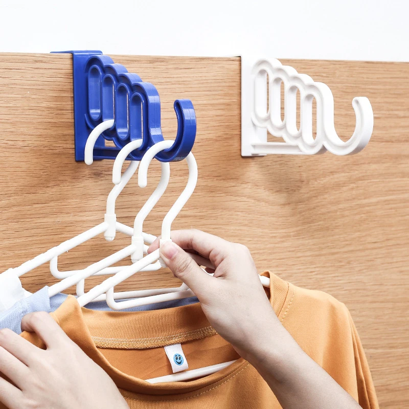 Multi-Function Home Accessories Foldable Clothes Hanger Drying Rack 5 Hole Suit Bathroom Door Plastic Organizer Storage Rack 2