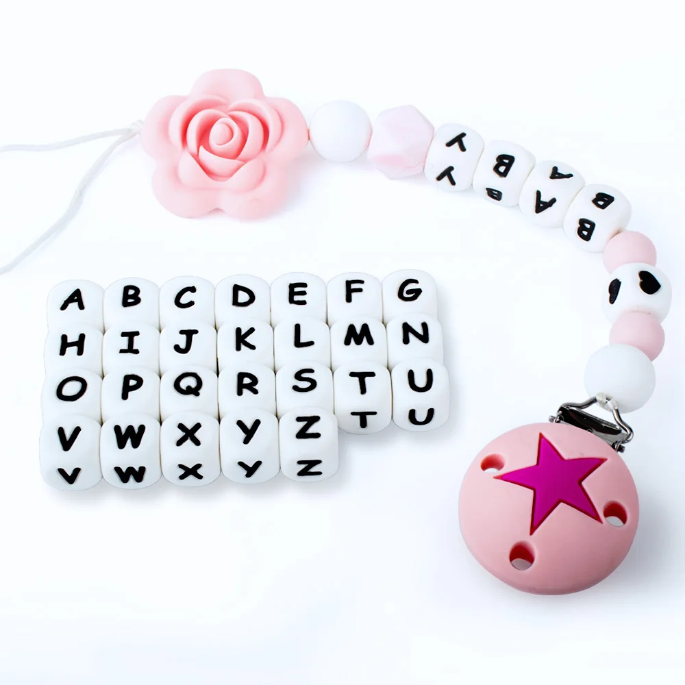 20/30/50/100/600/1000Pcs Letters Beads Baby Silicone Beads  Alphabet Teething Beads DIY Personalized Name Toys Pacifier Chain 2
