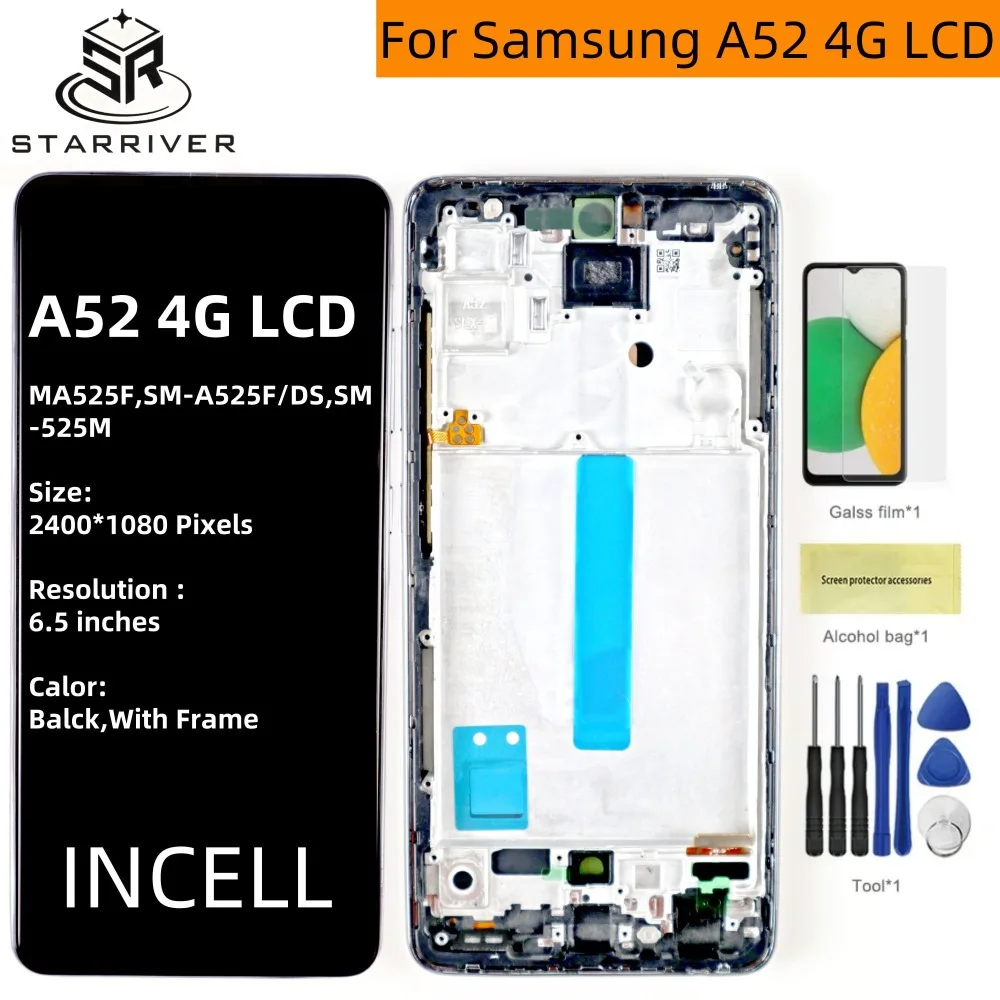 Протестированный ЖК-дисплей Incell для Samsung A52 4G, сенсорный экран с рамкой, для Samsung SM-A525F A525F/DS, замена дисплея