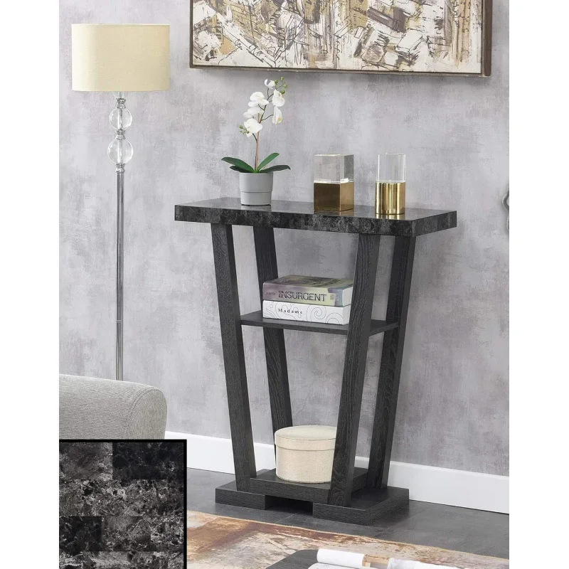Convenience Concepts V Console, Faux Black Marble/Weathered Gray