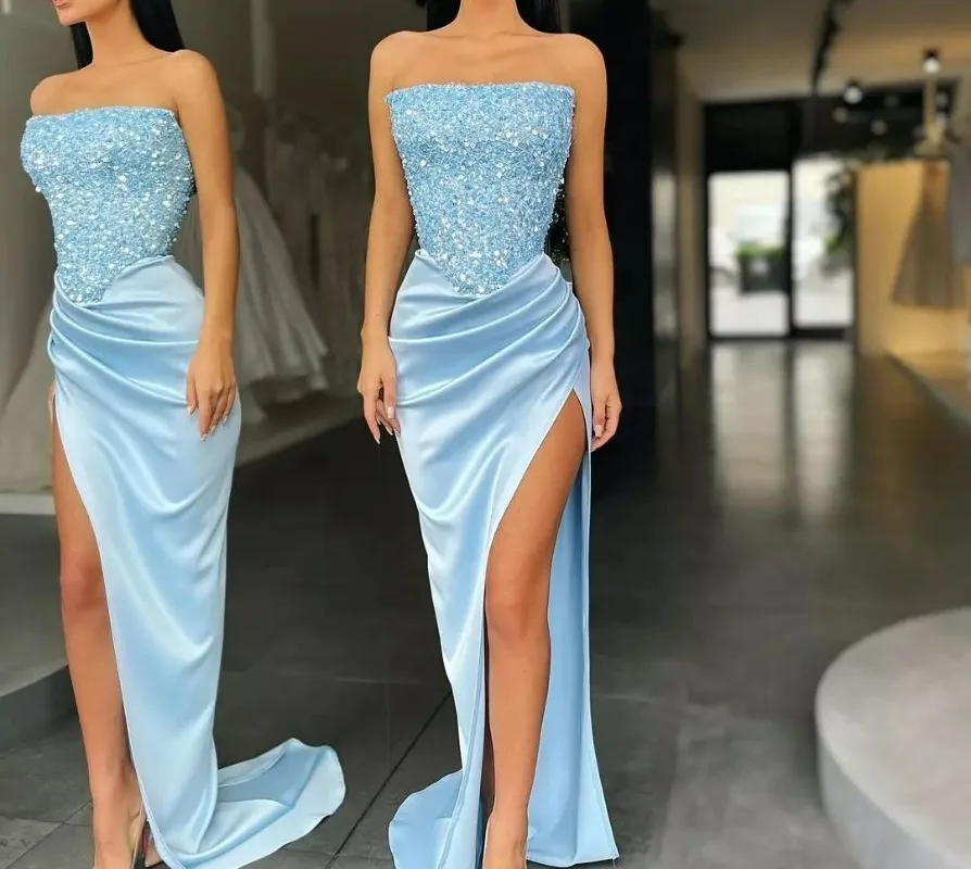 

Luxury Summer Formal Party Dresses for Women 2024 Sexy Strapless Sequined Evening Gown Elegant Sparkle Prom Dress Vestidos