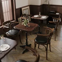 American Retro Cafe Solid Wood Table and Chair Combination Milk Tea Dessert Bakery Restaurant Commercial Dining Table and Chair