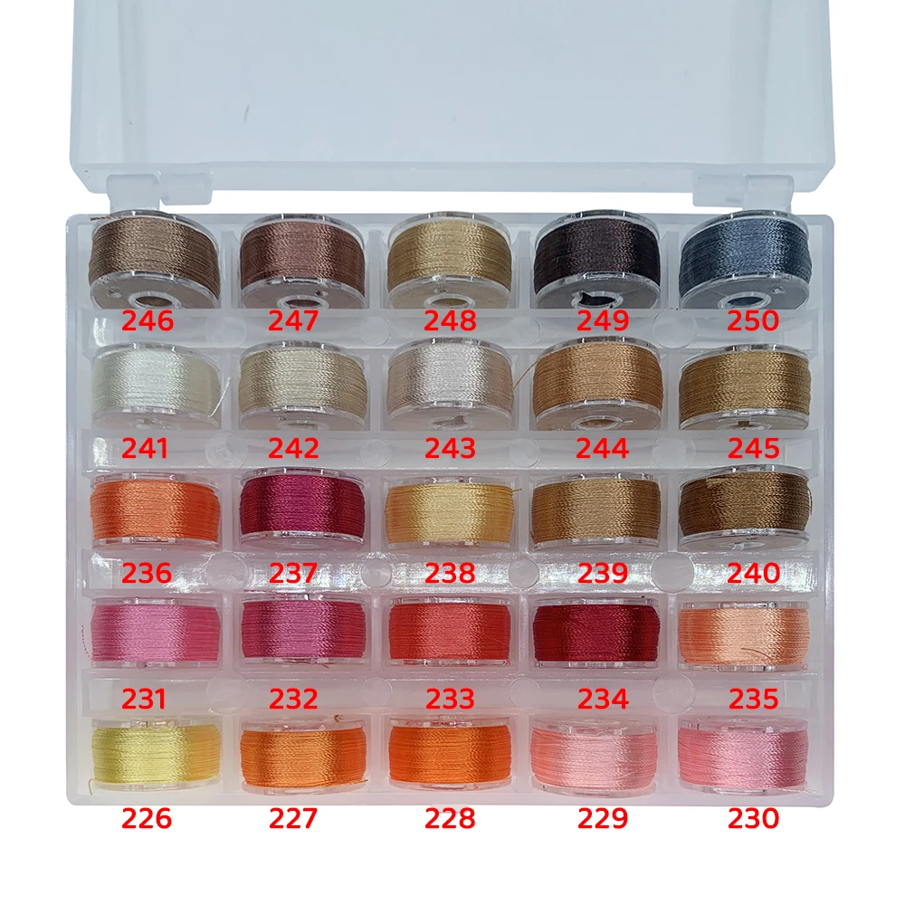 Baumwollpuppen-Gesichts-Stickgarn, Polyester, 120D, 2-strängiger Stickgarn, 25-Farben-Set, Seidenfaden mit hoher Helligkeit – Detail 10