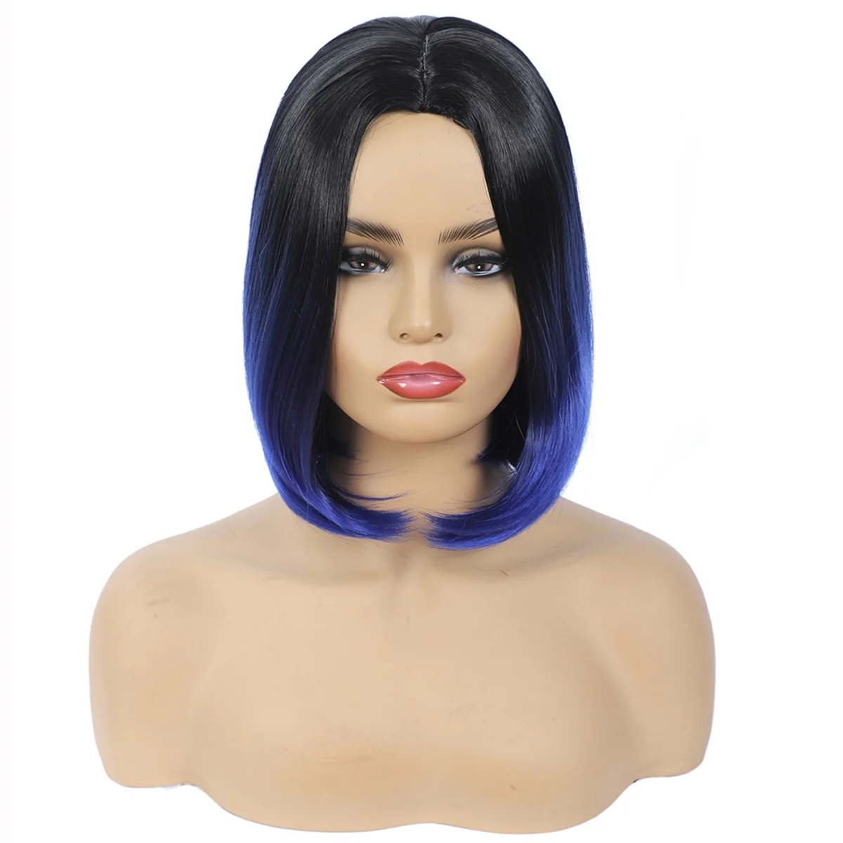 

Fashion Wig Short Hair Middle Parted Color Head Chemical Fiber High Temperature Silk Ladies Wig Head Covering,F