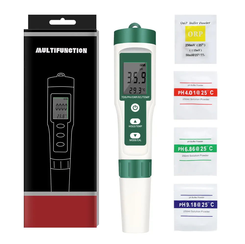 Mètre PH EC TDS Salinité Ueomul PH Mètre Électronique 5 En 1 Avec TDS EC Salinité Température, PH Testeur Multi-paramètres étanche IP67 De Haute Précision, Testeur PH Salinité Piscine Eau Avec Temp
