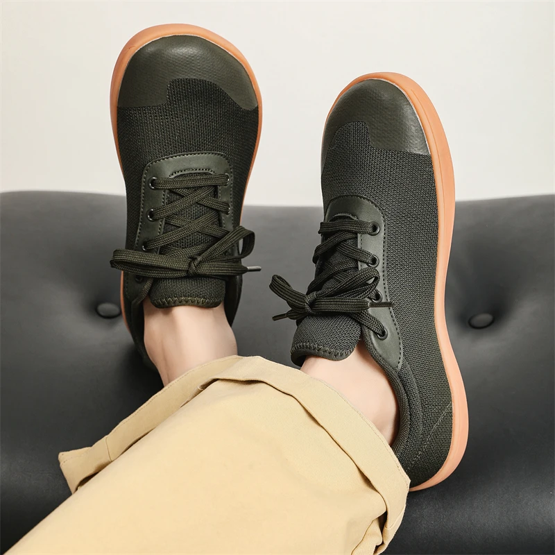Wide-Toe-Box Barefoot Shoes for Men Minimalist Breathable Comfortable Trail Walking Shoes Green Sneakers 8889 6
